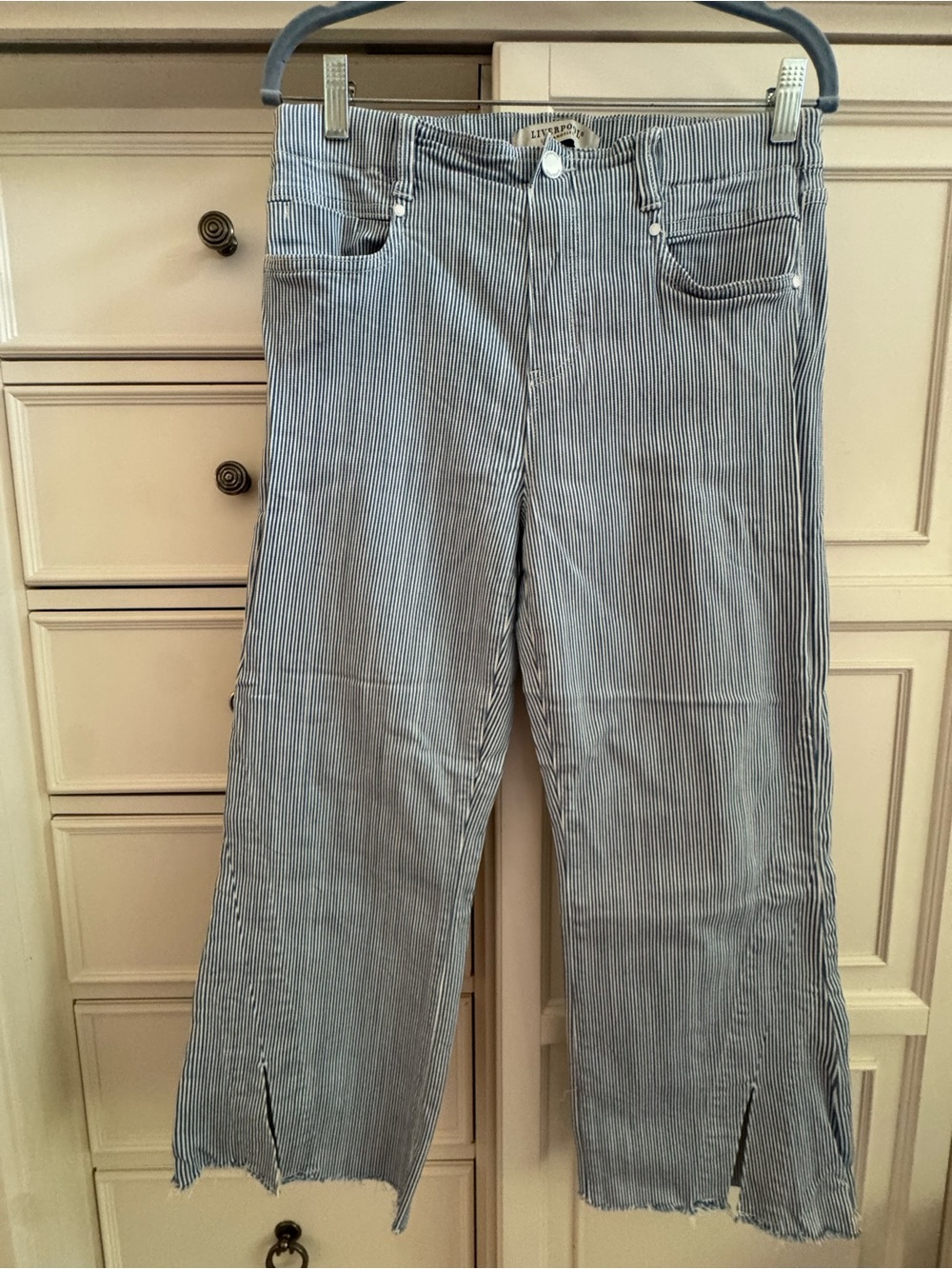 Liverpool Jeans Company Blue and White Pinstripe Cropped Jeans
